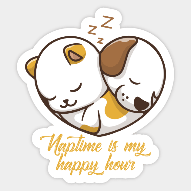 cat and dog naptime is my happy hour Sticker by Jkinkwell